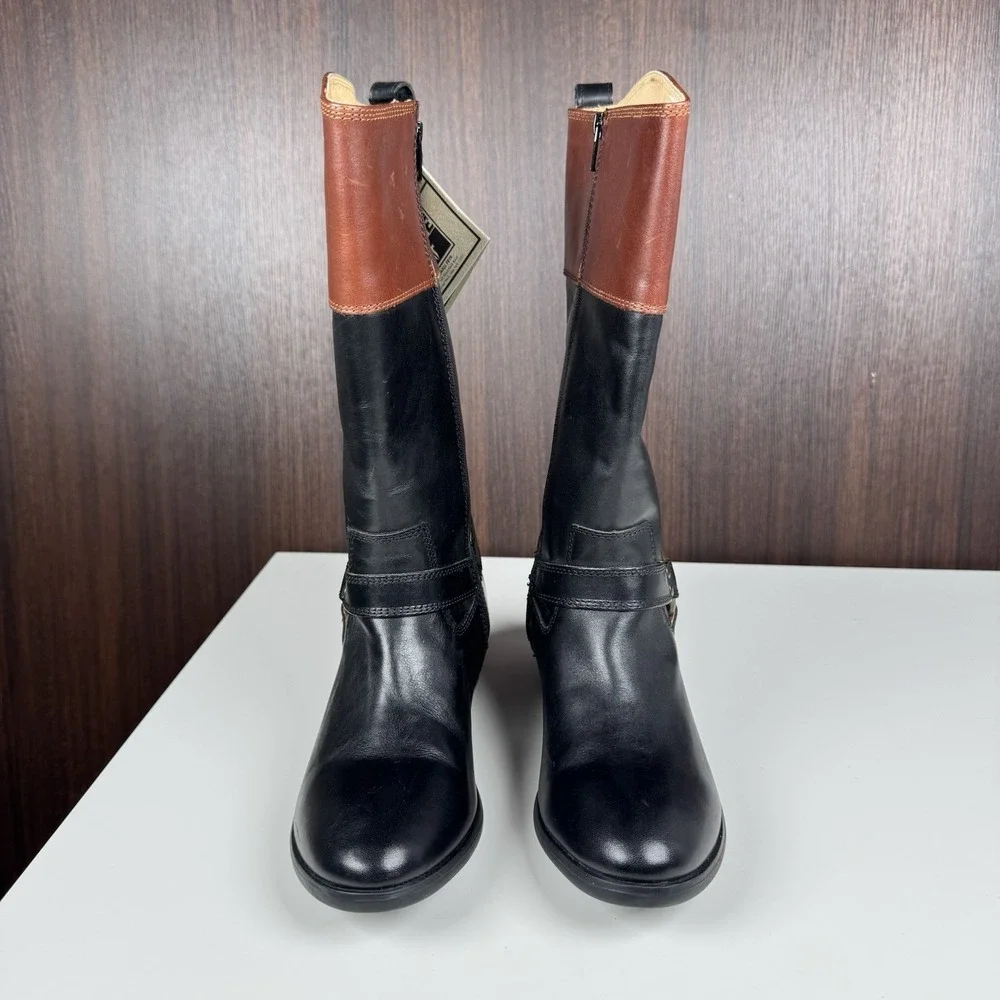 Frye Boots Girls Black Brown Leather Melissa 2 Tone Harness Zip Riding Youth 3.5